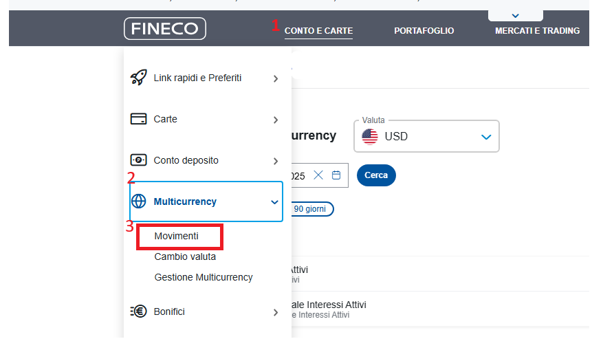 Conto multicurrency Fineco - movimenti parte 1