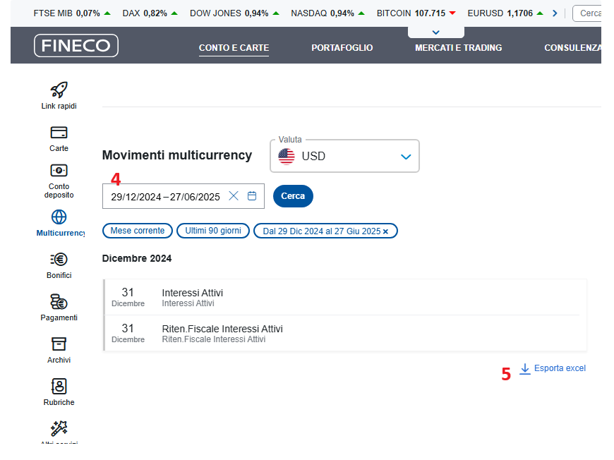 Conto multicurrency Fineco - movimenti parte 2