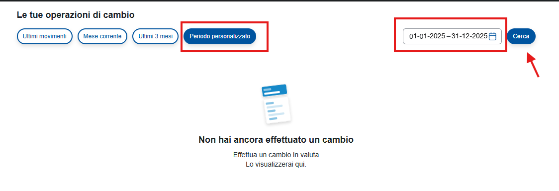 Cambio valuta multicurrency Fineco - intervallo date