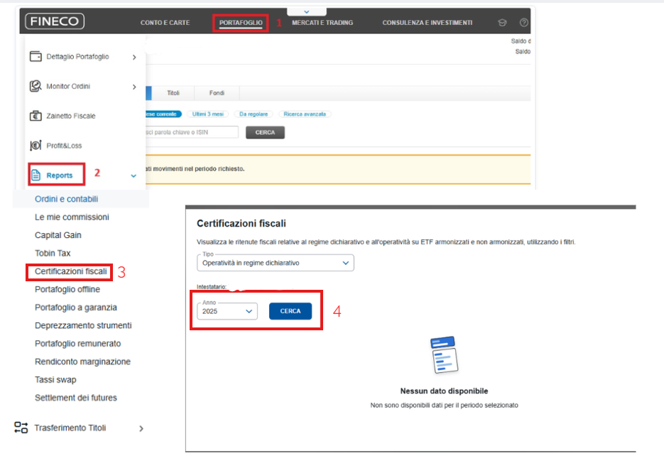 Certificazione redditi diversi Fineco
