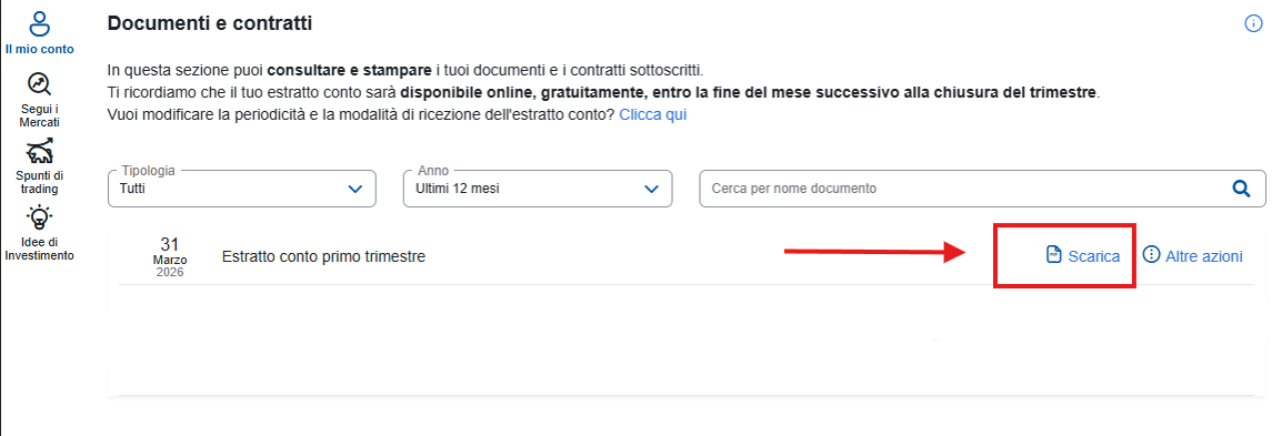 Estratto conto trimestrale Fineco - passo 2